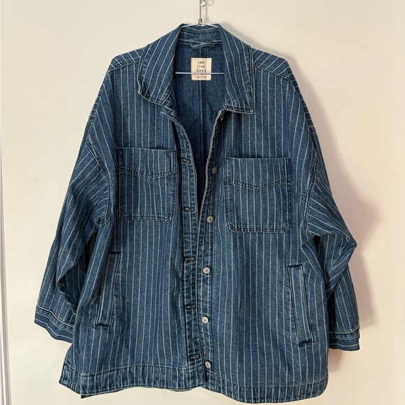 NWT Free People We The Free Madison City Pinstripe Denim Jacket Size Large - Picture 3 of 15